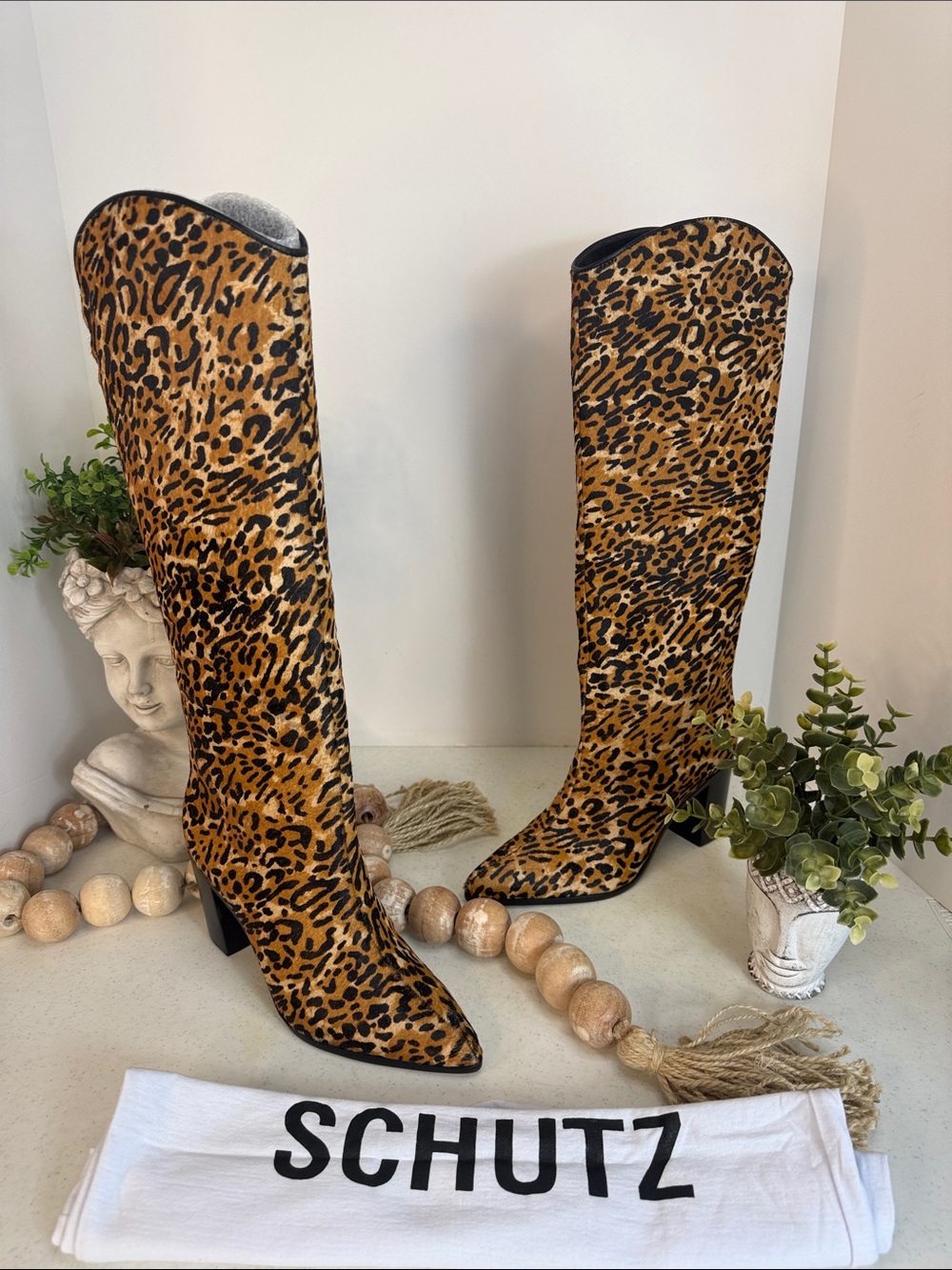 SCHUTZ Maryana Leopard Block-Heel Boots Size 6